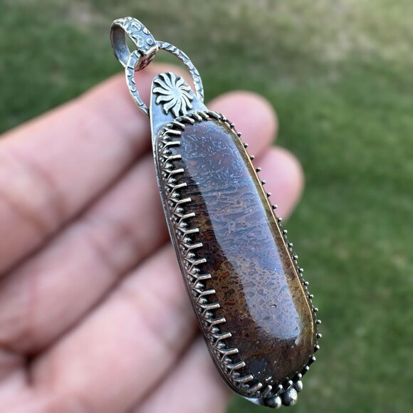 Pendant Fossil Dinosaur Gembone Paul Rossman 925 Sterling 3" w Bail 25.1g - Picture 4 of 14